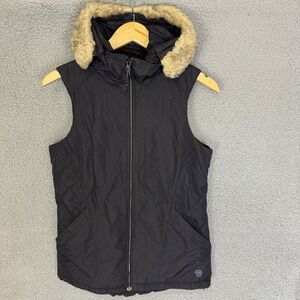 Mountain Hardwear Vest Womens S Black Sleeveless Full Zip Hooded Faux‎ Fur